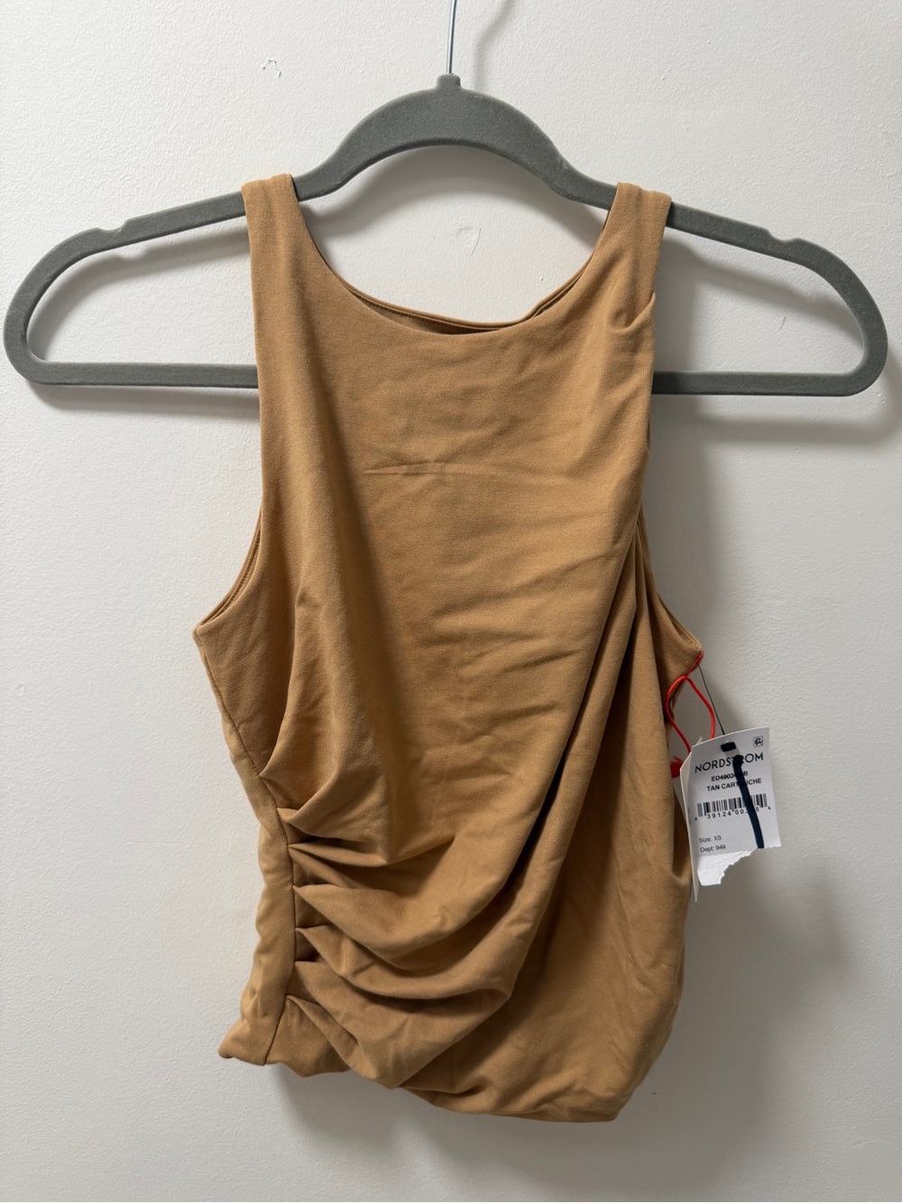 NWT Open Edit Nordstrom Tan Ruched Asymmetrical Drape Tank Top XS